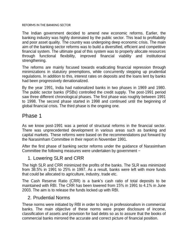 Banking Sector Reforms in India | PDF | Banks | Reserve Bank Of India