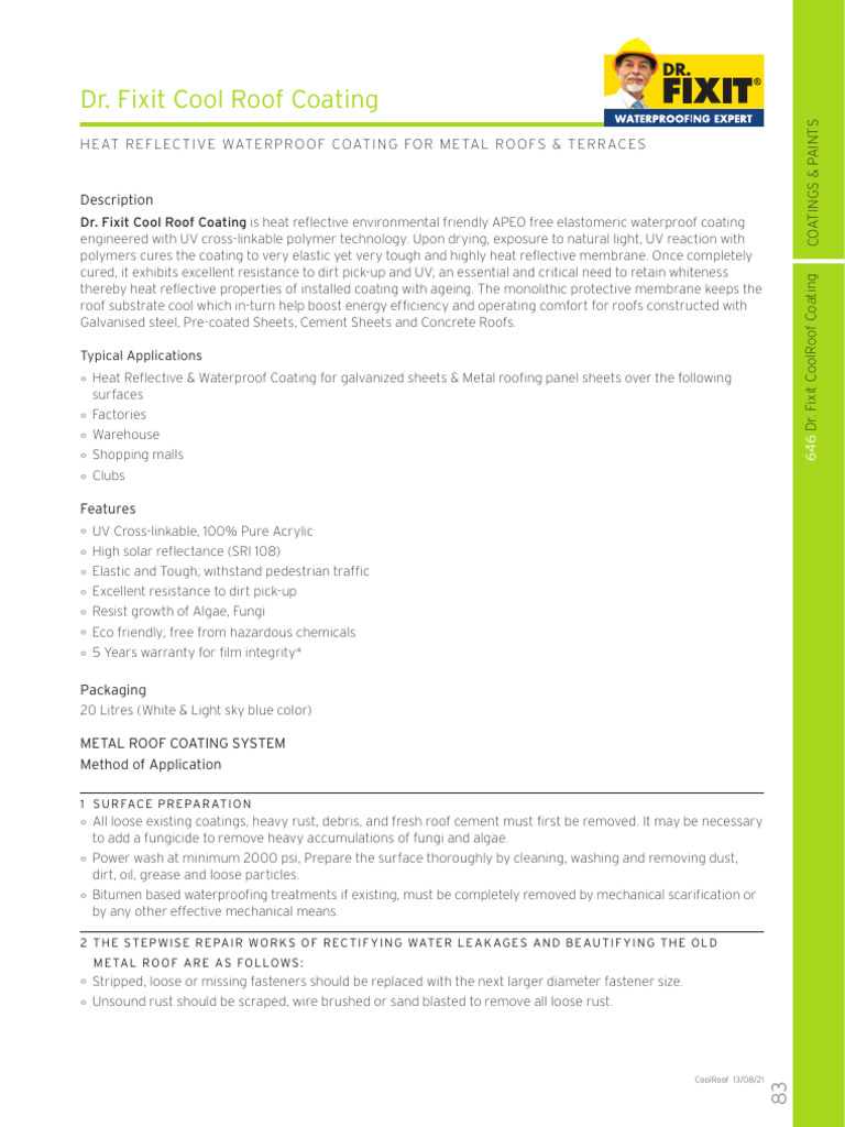 DR Fixit Cool Roof Coating | PDF