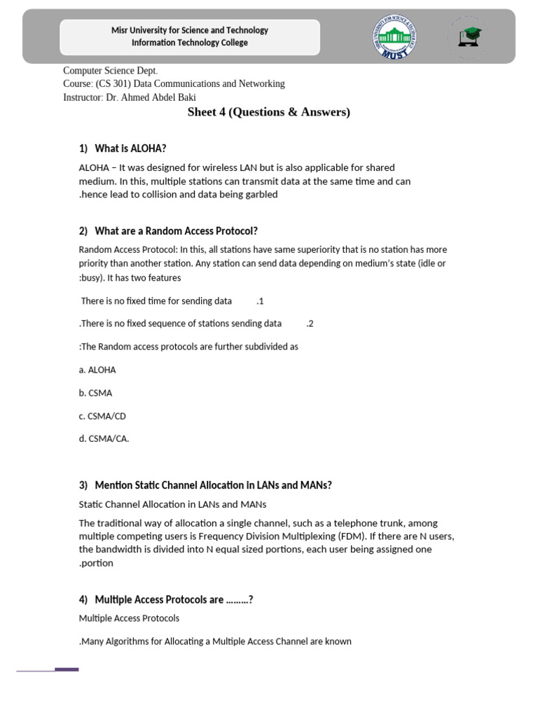 (CS 301) - Sheet QA | PDF
