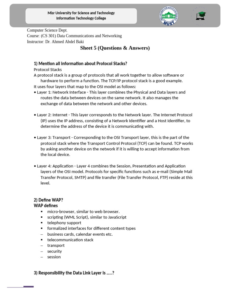 (CS 301) - Sheet QA | PDF