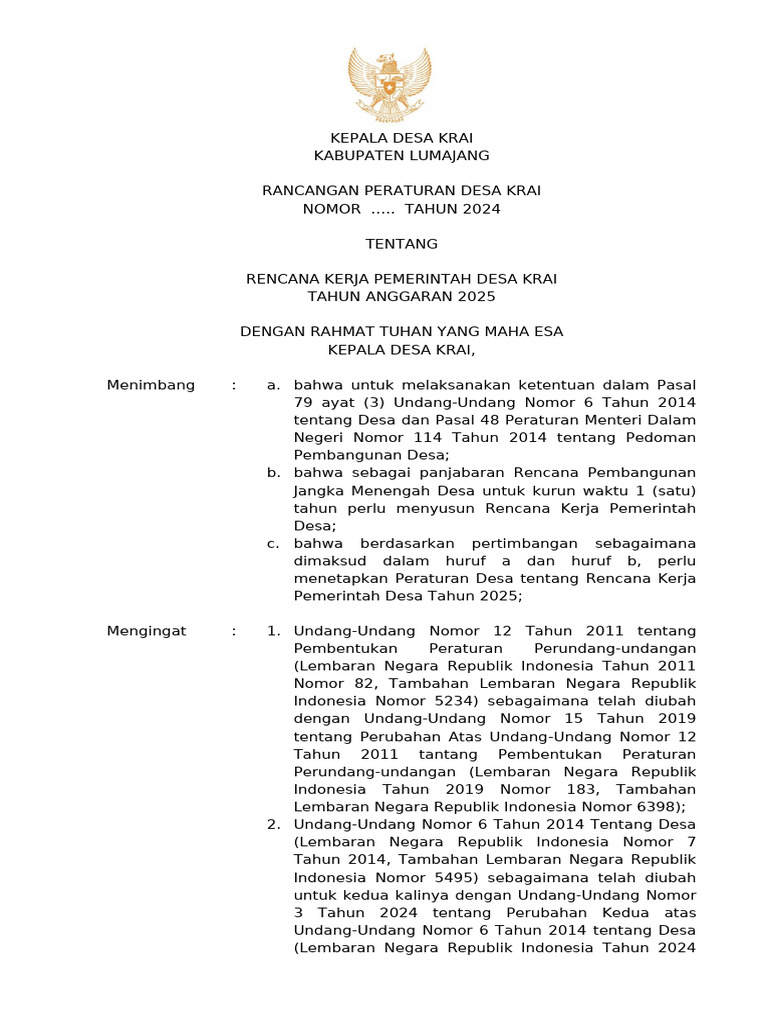Rancangan Perdes RKP 2025-Fix | PDF