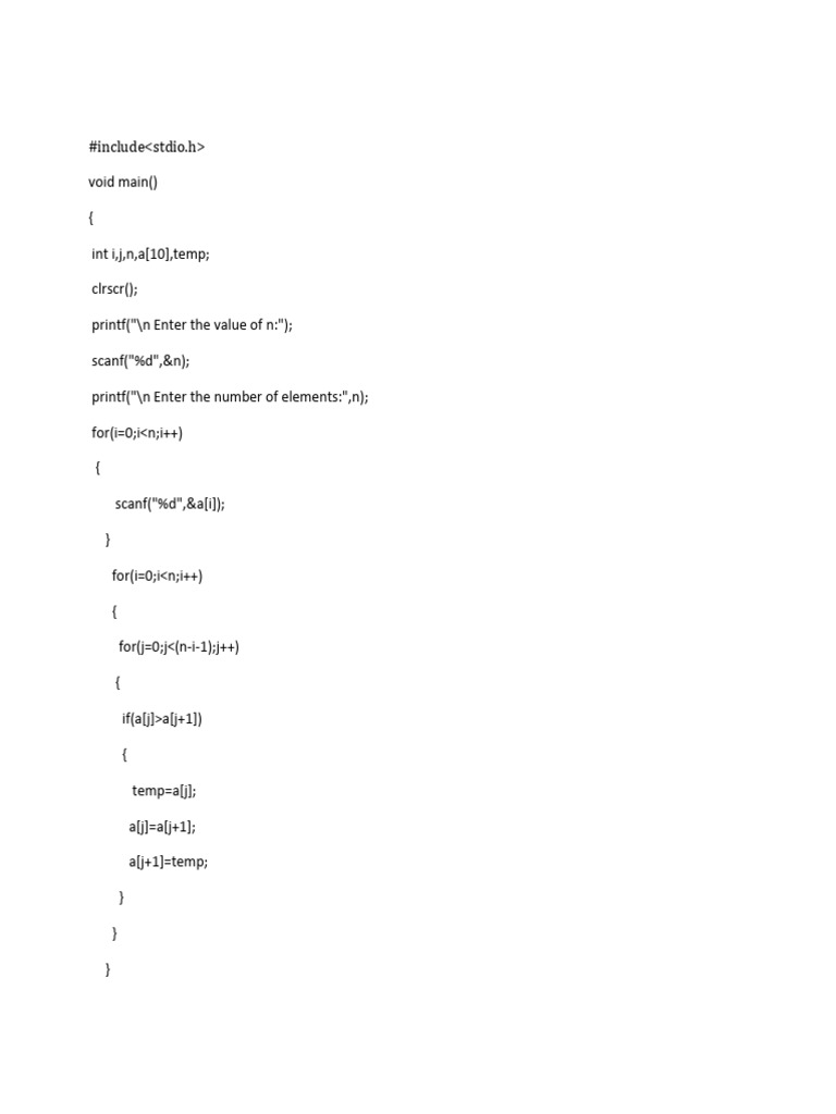 Program To Accept and Sort N Elements in Ascending Order by Using ...