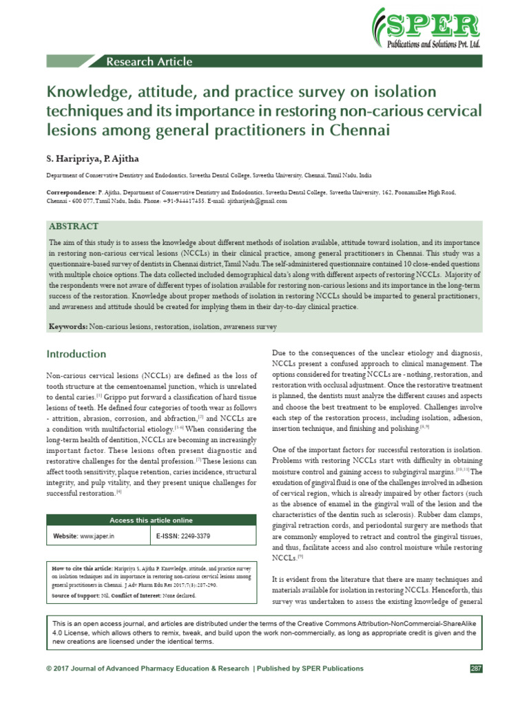 Knowledge Attitude and Practice Survey On Isolation Techniques and | PDF
