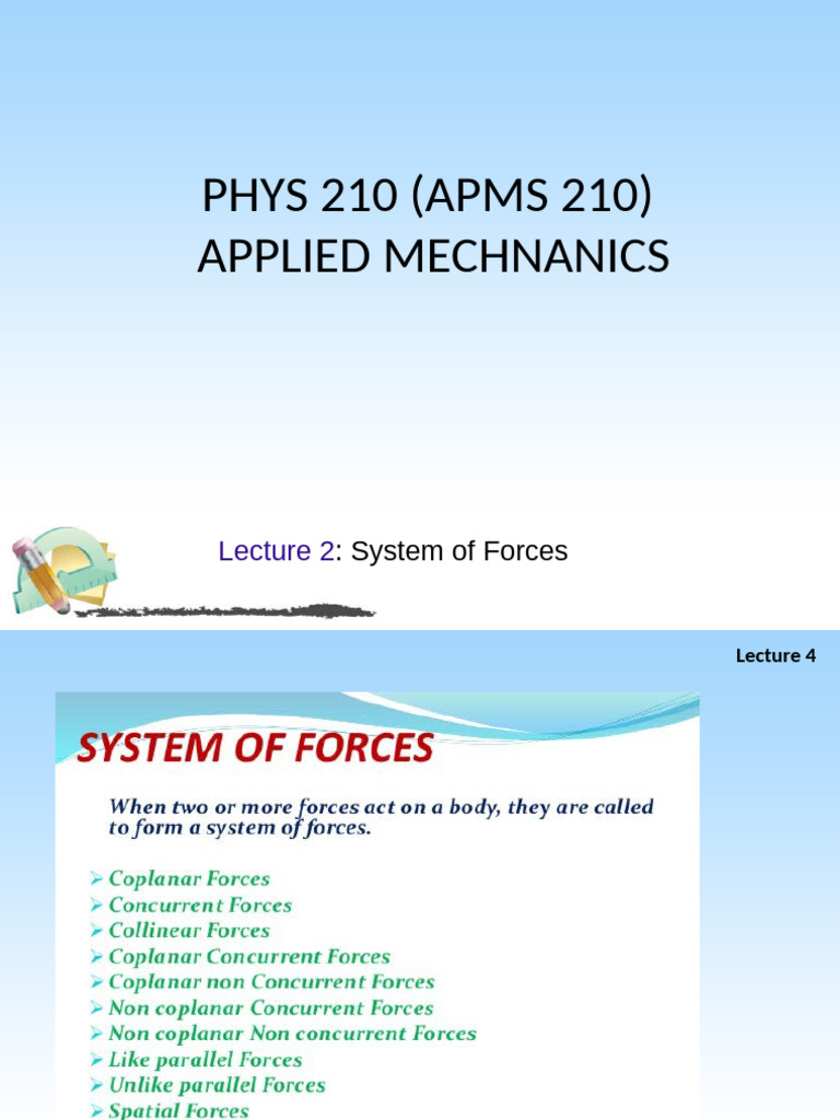 Lecture 2 System of Forces | PDF | Force | Physics