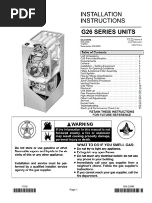Lennox G26 Installation Instructions | PDF | Furnace | Chimney