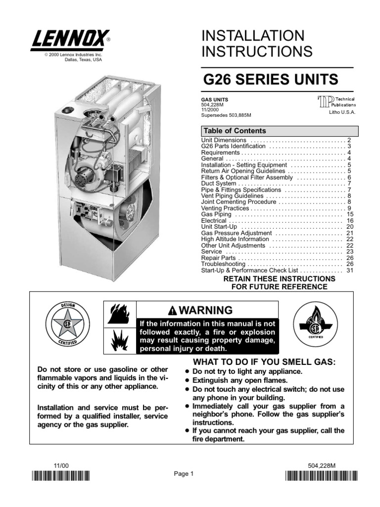 Lennox G26 Installation Instructions Furnace Chimney