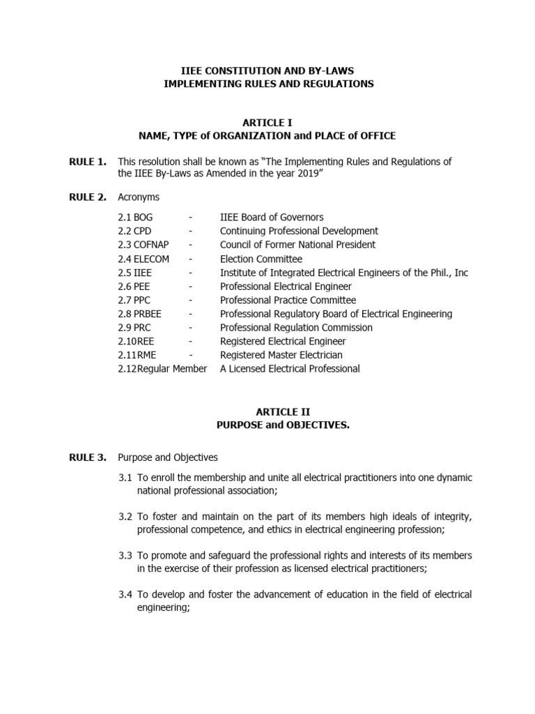 Iiee Constitution and By-Laws Implementing Rules and Regulations | PDF