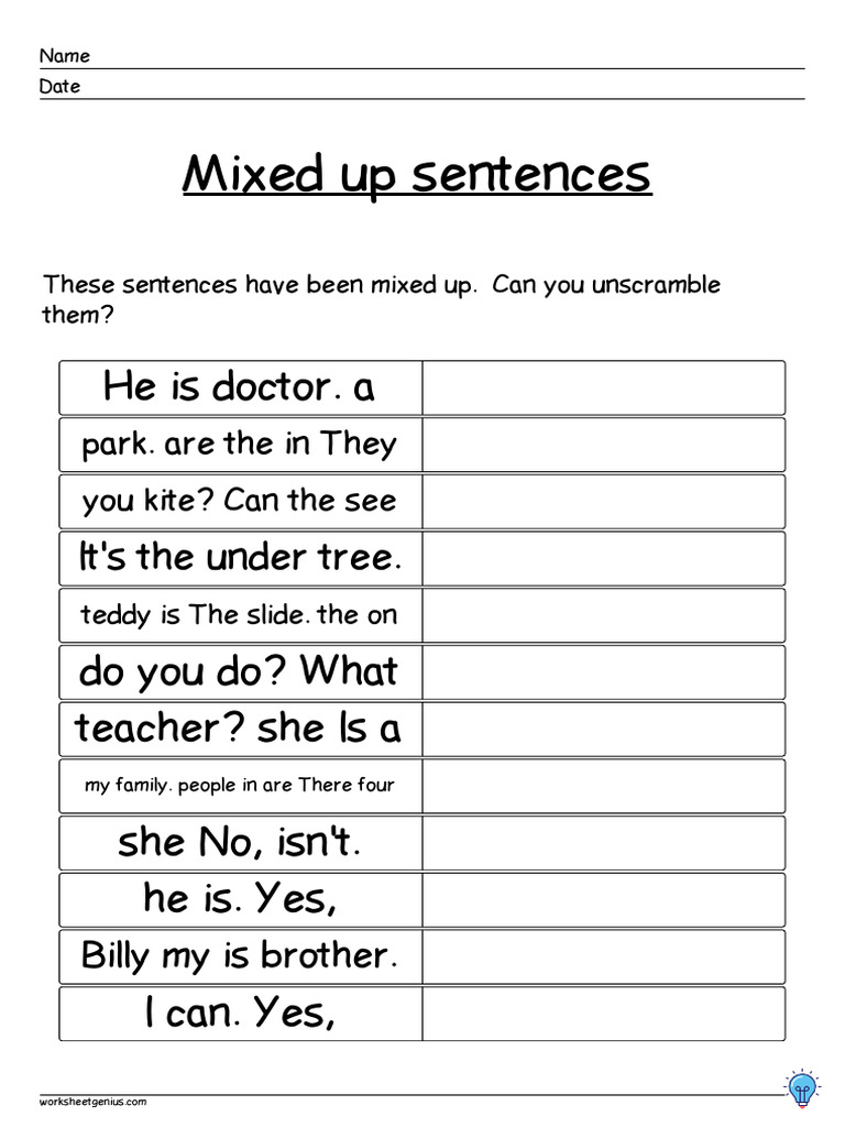 Mixed Up Sentences: He Is Doctor. A | PDF