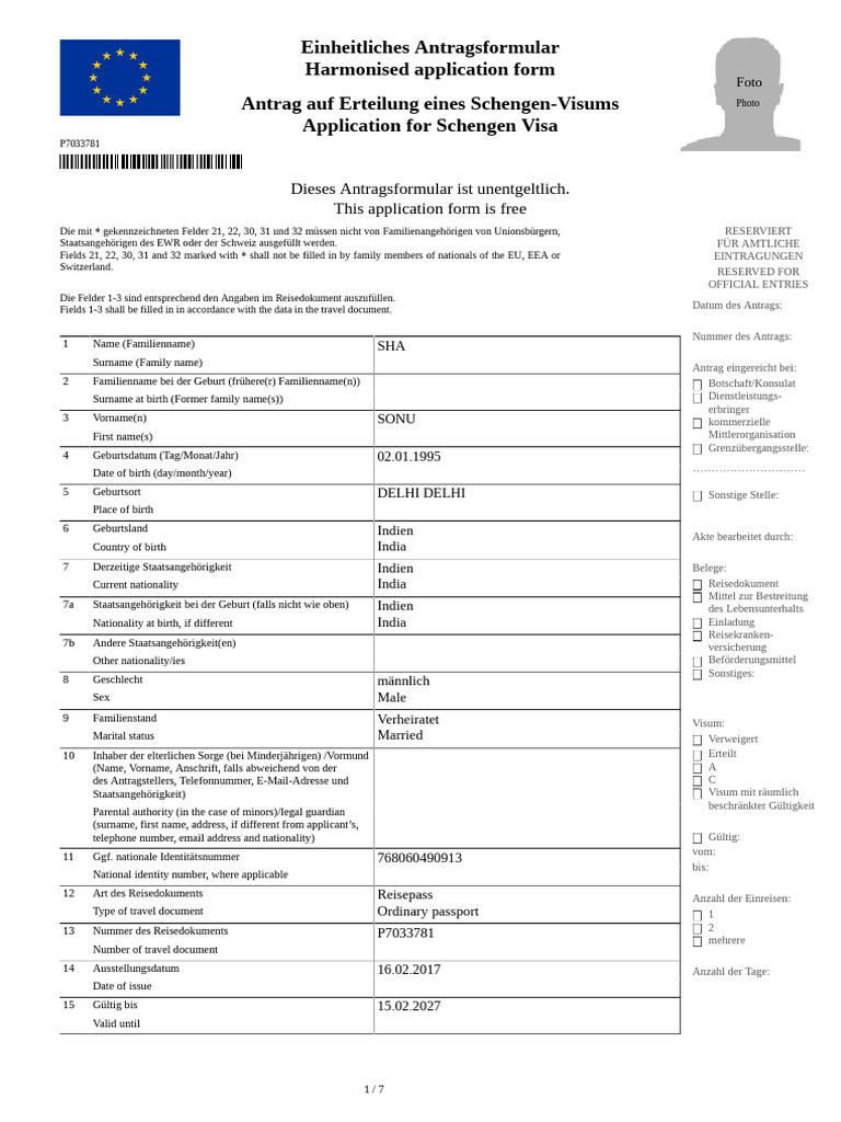 Visa Form | PDF | Travel Visa | Identity Document
