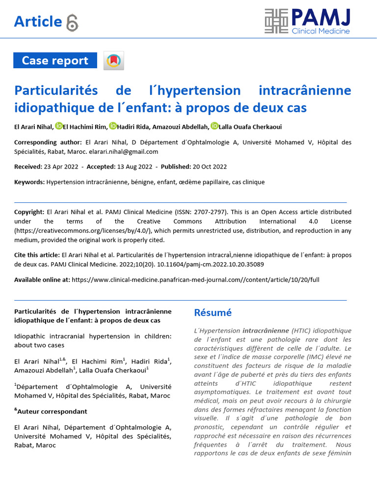 Article: Particularités de L Hypertension Intracrânienne Idiopathique ...