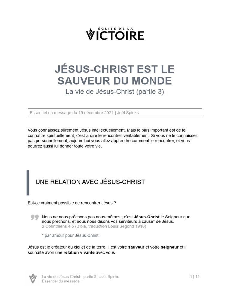 La Vie de Jésus Christ Partie 3 Version 1 | PDF