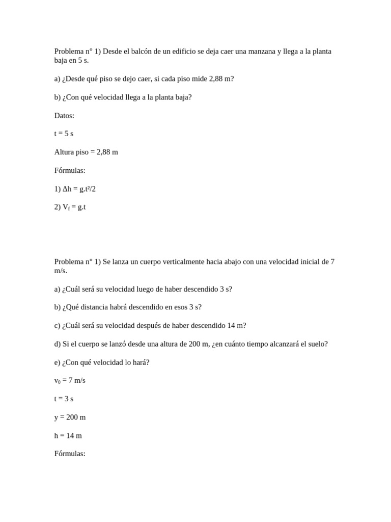 Problemas caida libre y tiro vertical pdf