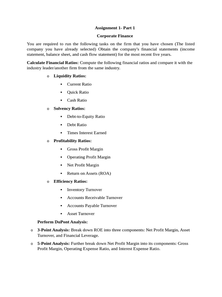 Assignment 1 Corporate Finance Pdf Financial Ratio Finance