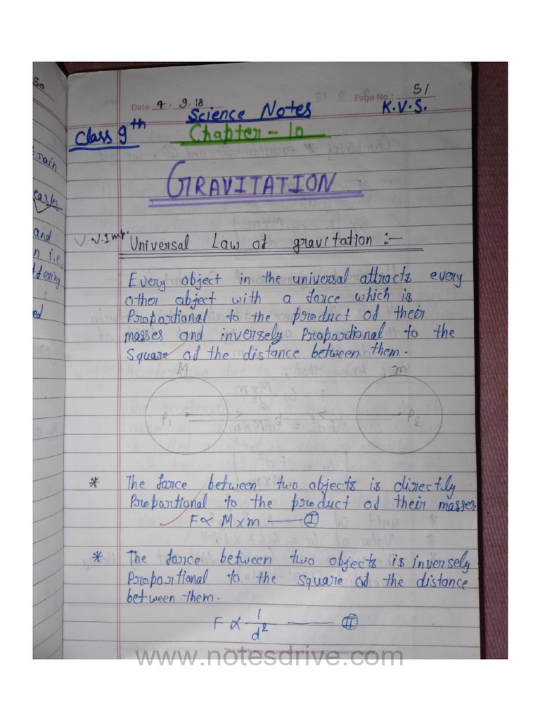 Chapter 10 GRAVITATION Science Class 9th Topper - S Notes | PDF