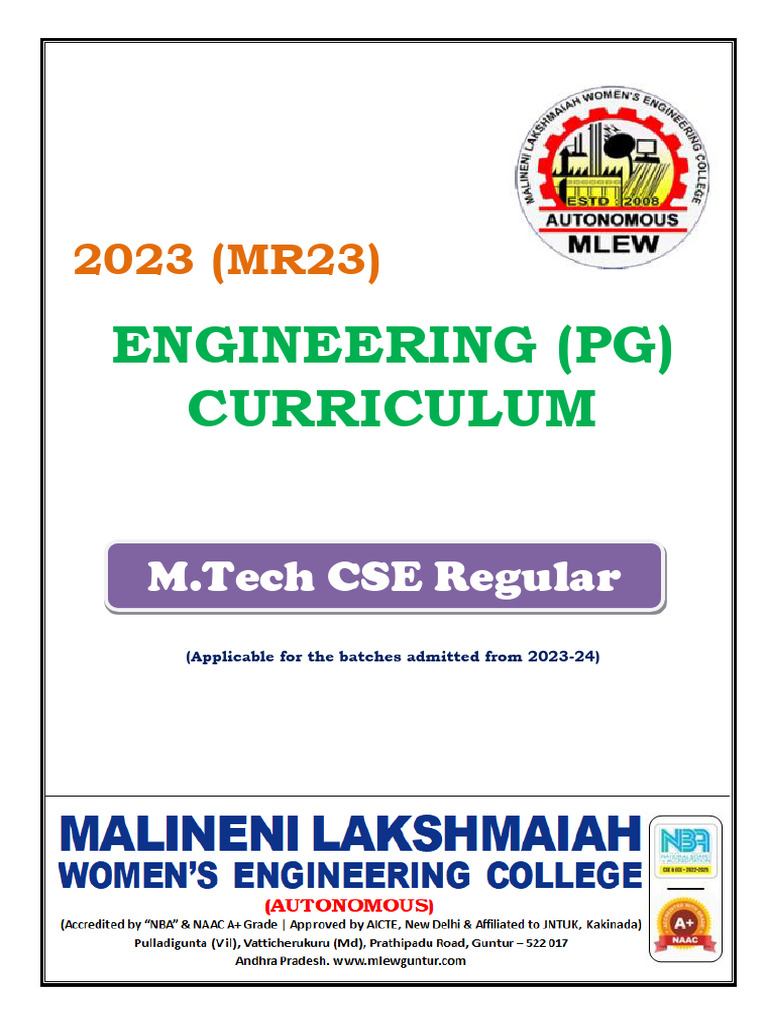 Engineering (PG) Curriculum: M.Tech CSE Regular | PDF