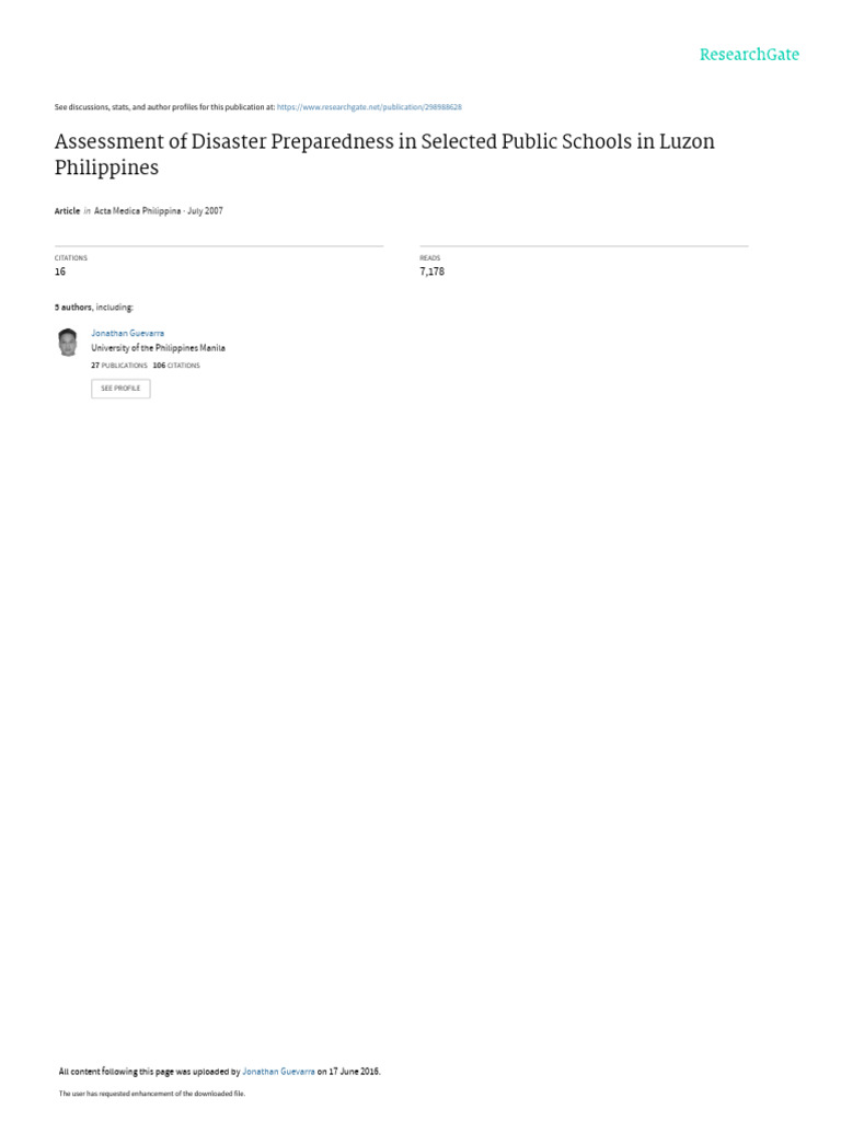 Assessmentof Disaster Preparedness In Selected Public Schoolsin Luzon