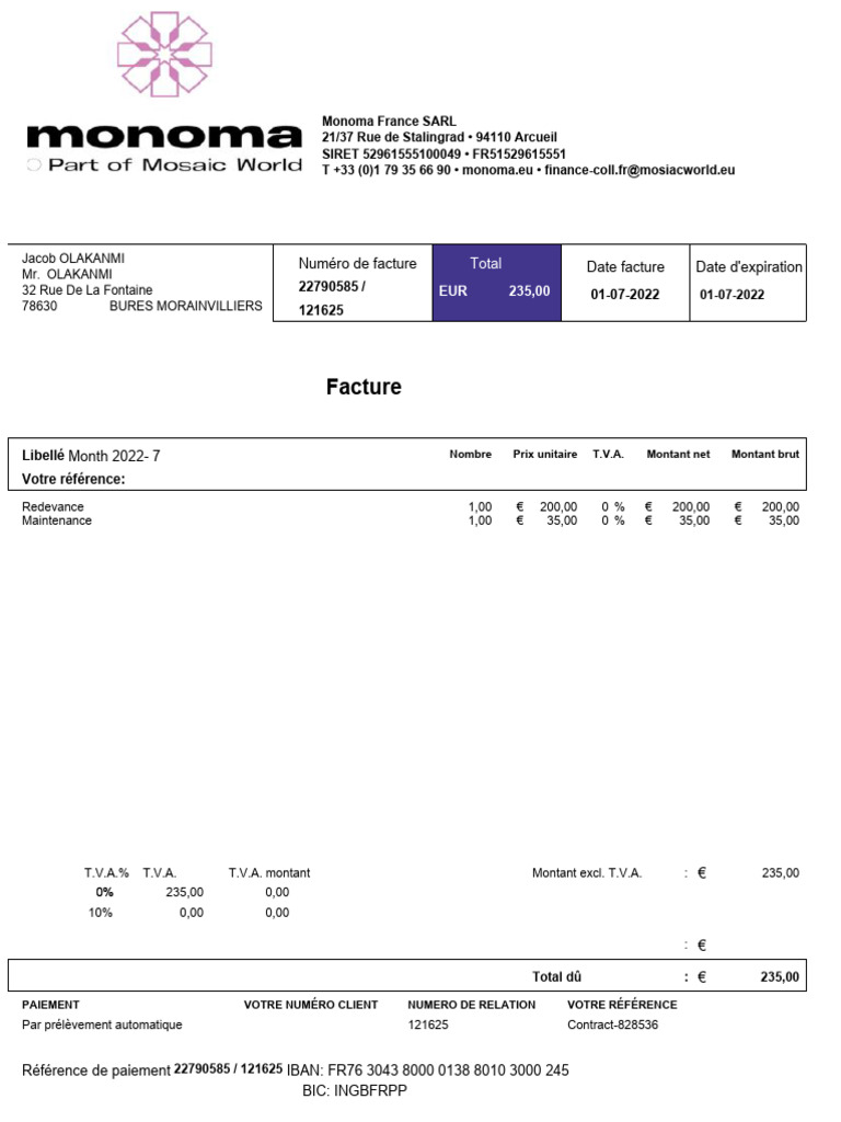 Exemple de facture PDF détaillée | PDF