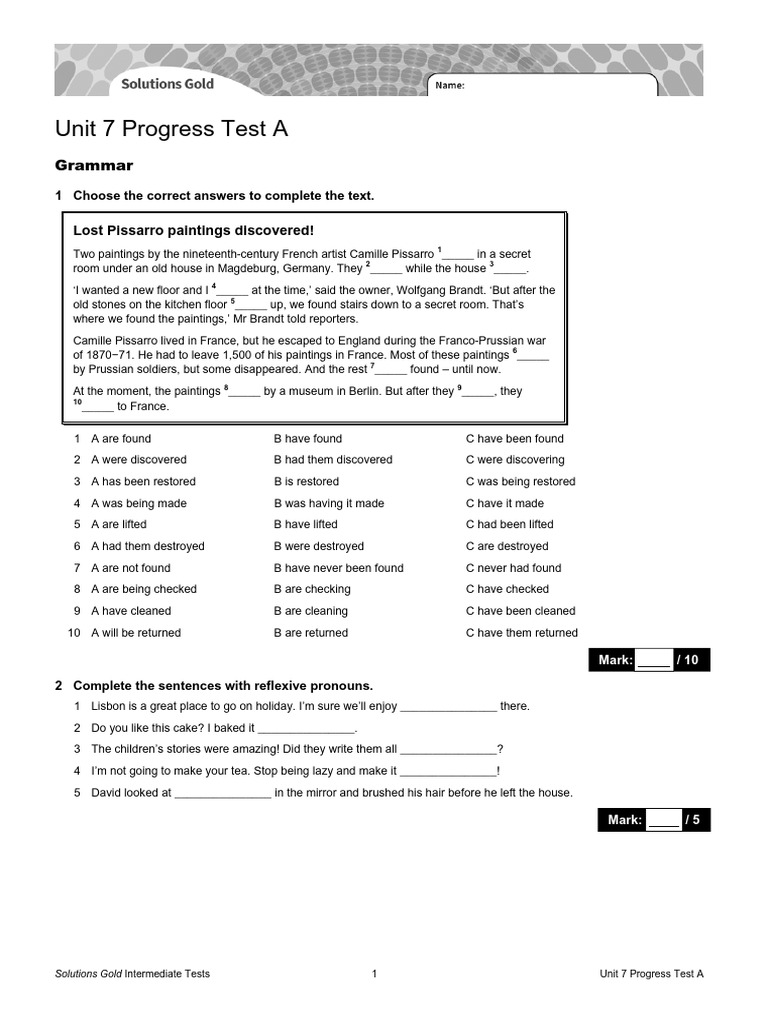 Solutions Gold Intermediate Progress Test Unit 7A | PDF