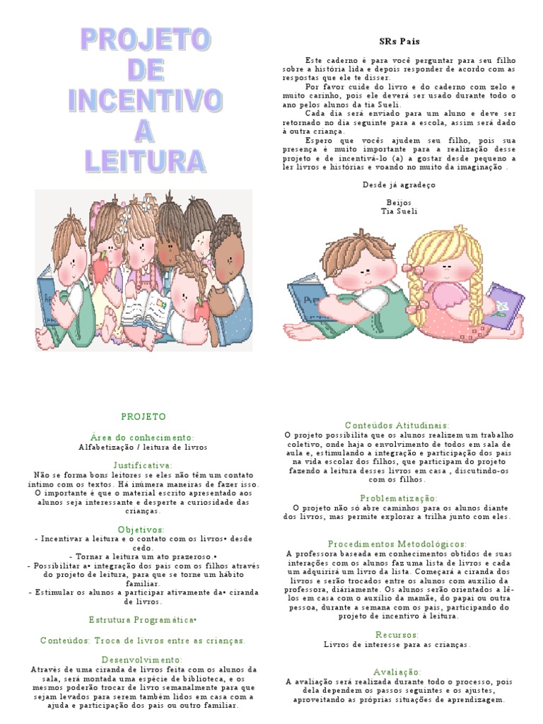 Capa Projeto de Leitura | Download grátis PDF | Alfabetização | Psicologia