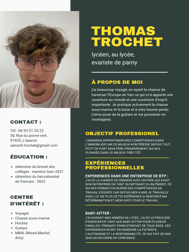 Parcours scolaire et expériences de Thomas | PDF