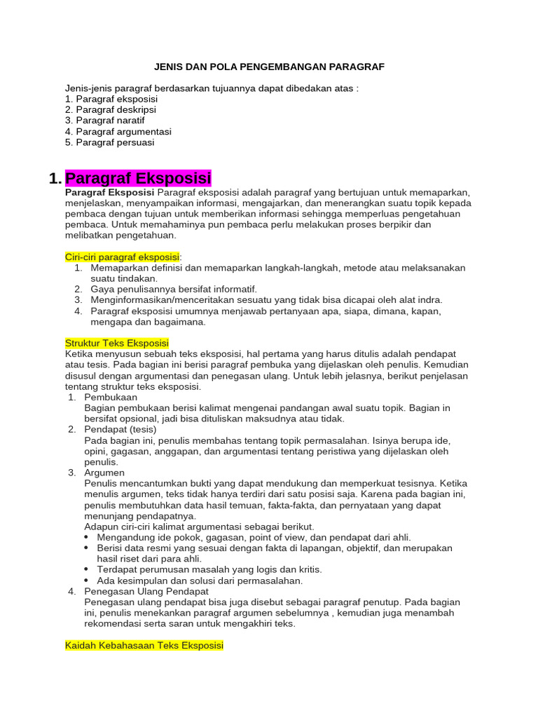 Jenis Dan Pola Pengembangan Paragraf PDF
