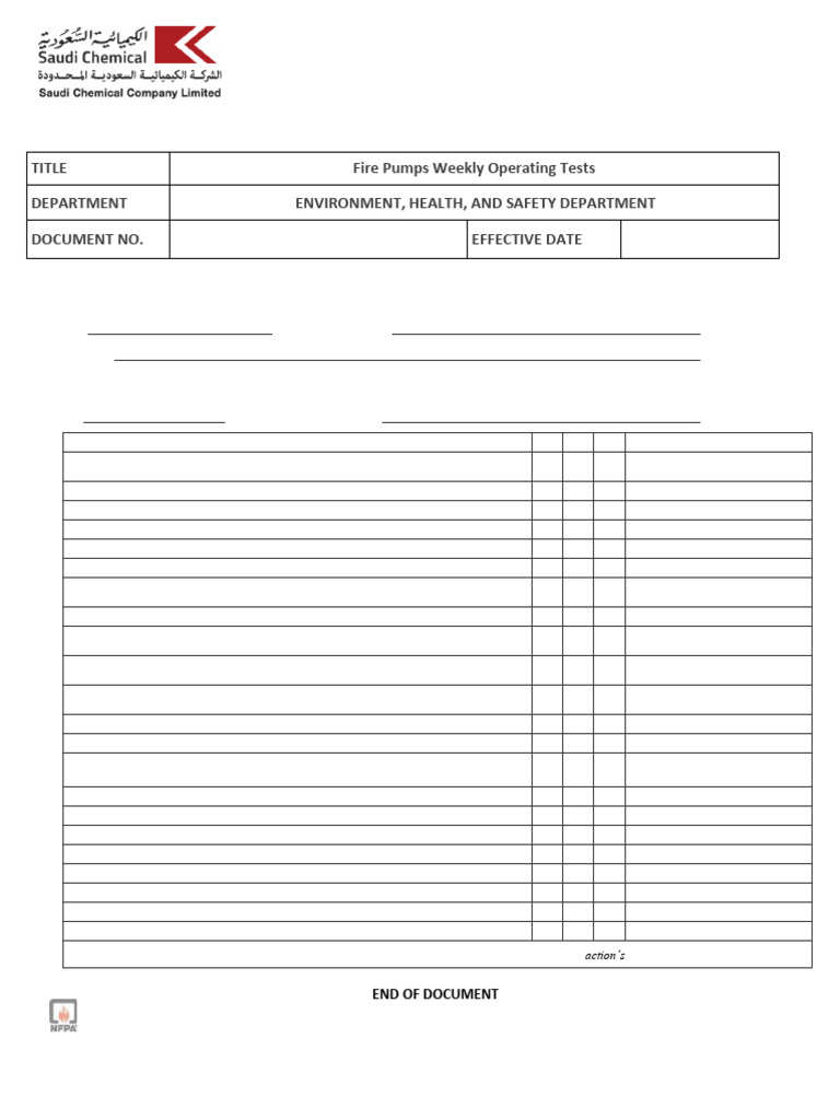 Fire Pump Weekly Test Form | PDF