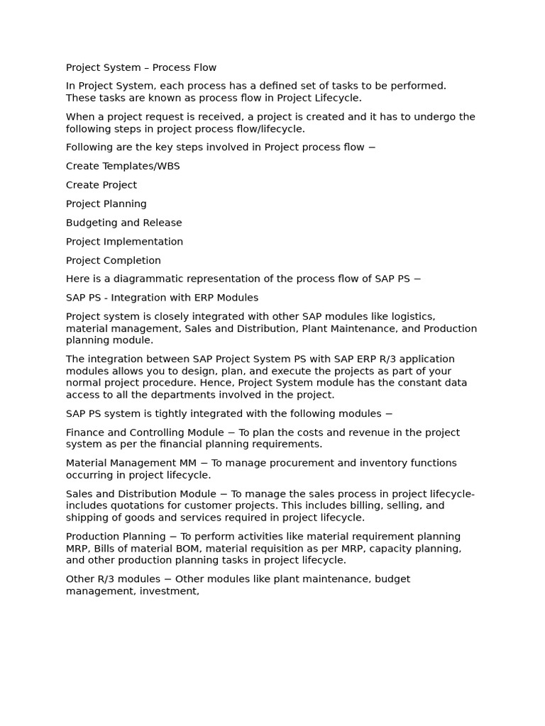 SAP Project System Process Flow Guide | PDF