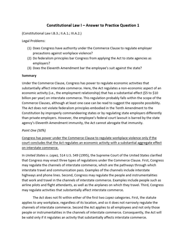 Const. Law I - Practice Answer - Question 1 | PDF