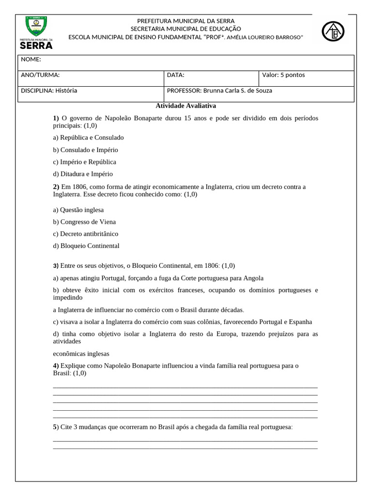 Atividade Avaliativa 8 Ano | PDF