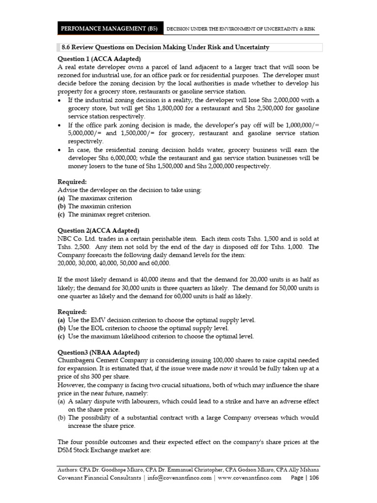 Decision Under The Environment of Uncertainty and Risk (New) | PDF ...