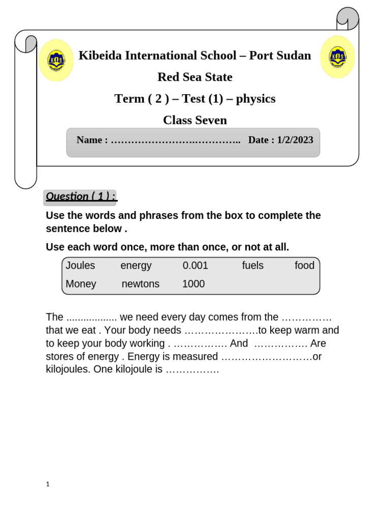 Grade 6 - Test | PDF