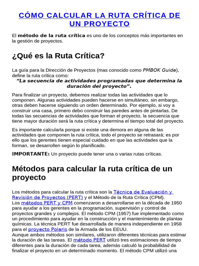 Fuente 2 Cómo Calcular La Ruta Crítica de Un Proyecto 2 | PDF
