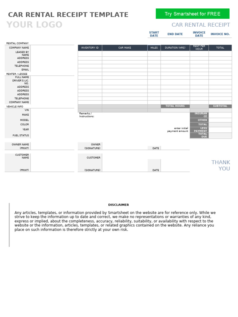 IC Car Rental Receipt 11304 - WORD | PDF