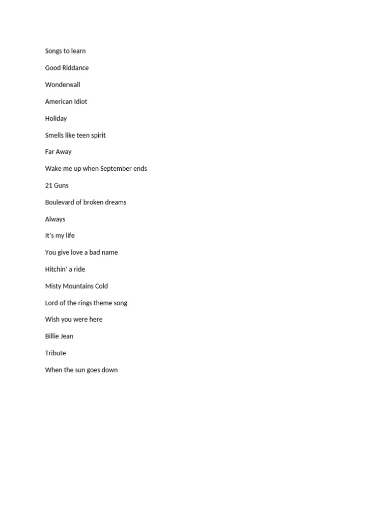 Songs to learn pdf