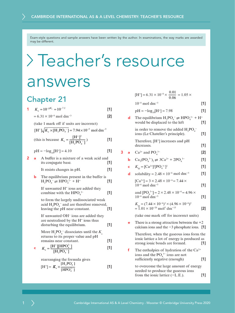 Teacher's Resource Answers Chapter 21 Asal Chemistry | PDF