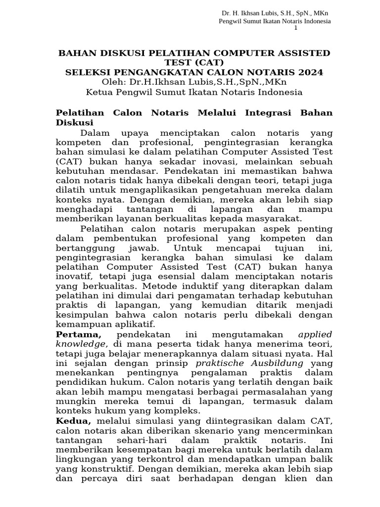 Bahan Diskusi Pelatihan Computer Assisted Test | PDF