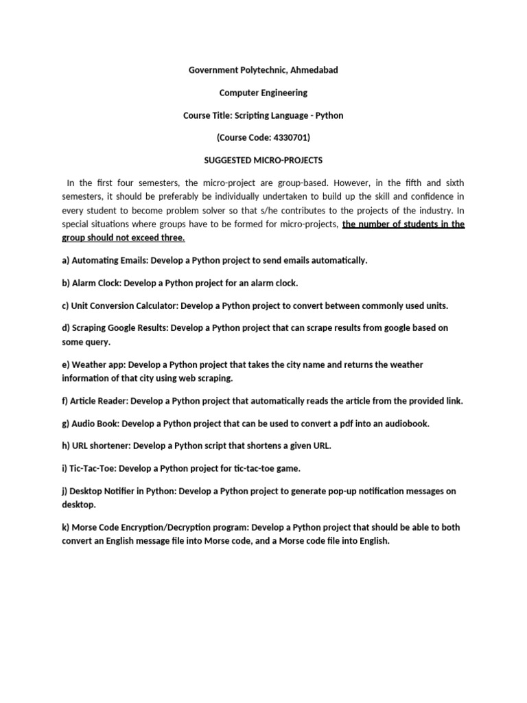 Python Micro Project List PDF