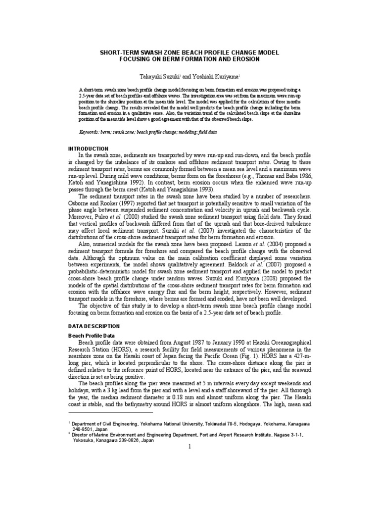 ShortTerm Swash Zone Beach Profile Change Model Focusing On Berm Formation and Erosion