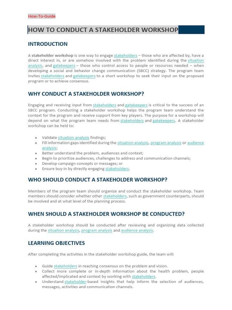 How To Conduct A Stakeholder Workshop | PDF