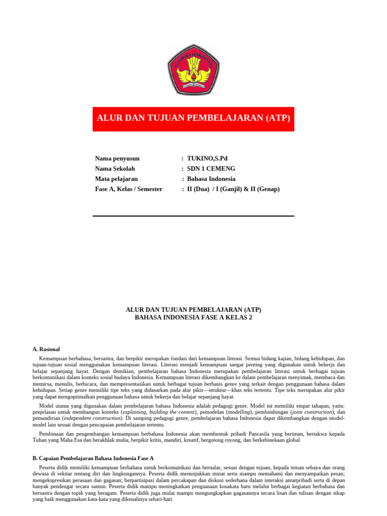 Atp B Indonesia Kelas 2 | PDF