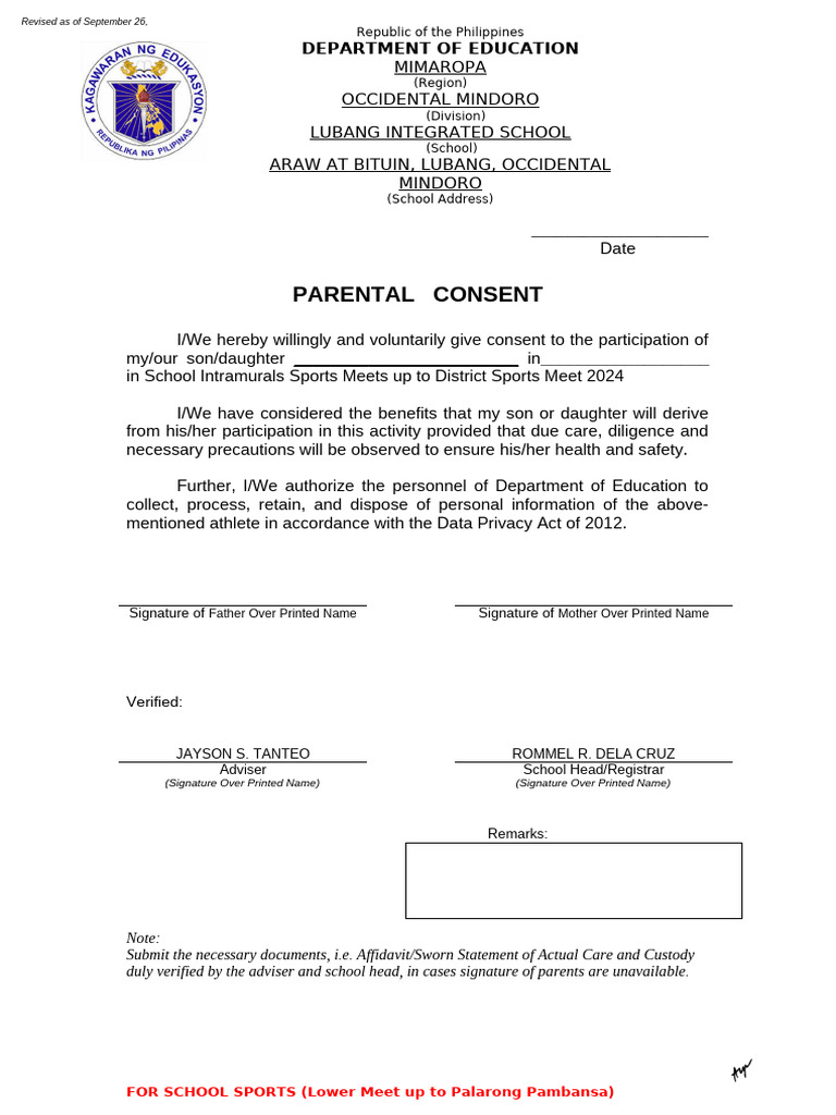 Parental Consent 2024 2025 | PDF