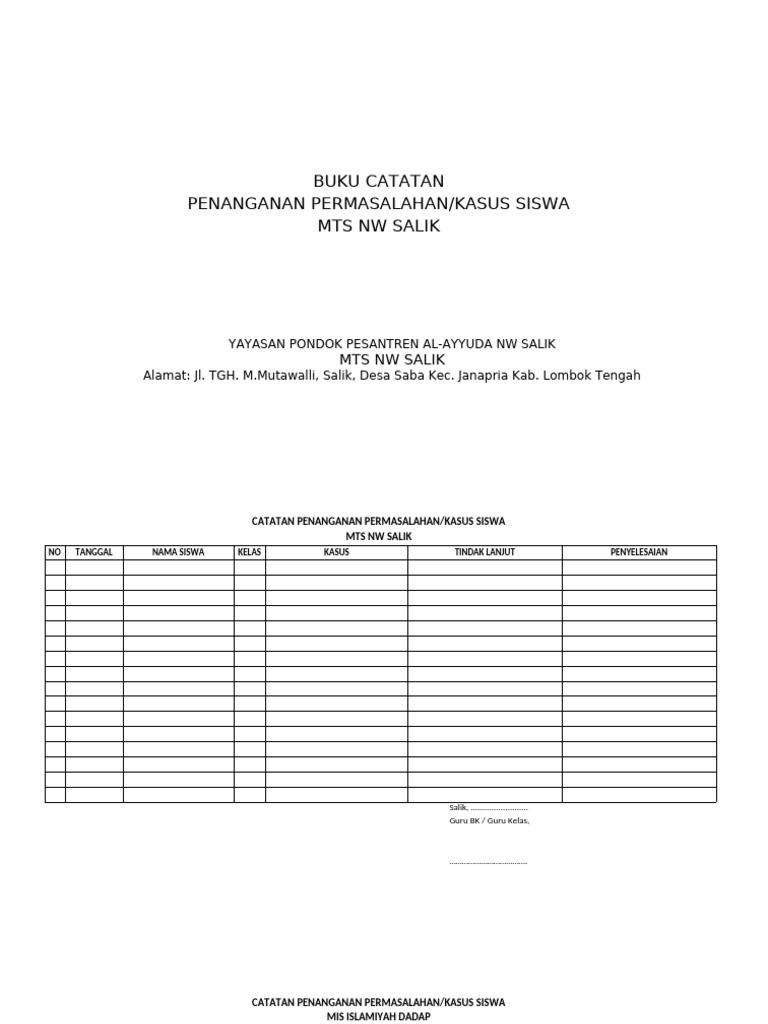 3 2 2 2 format buku catatan penanganan permasalahan kasus siswa pdf
