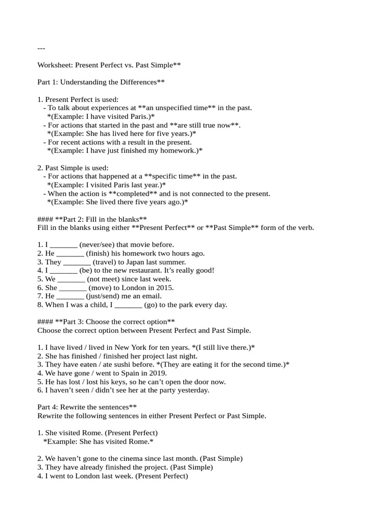 Present Perfect Vs Past Simple | PDF | Language Mechanics | Grammar