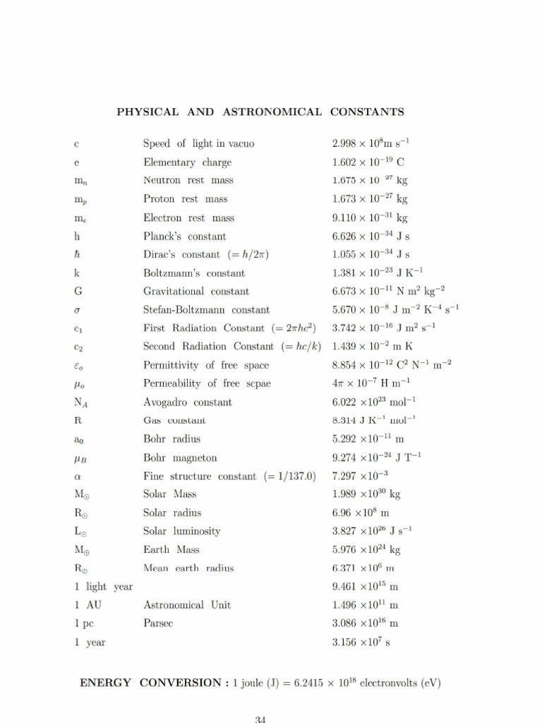 Physical and Astronomical Constants | PDF
