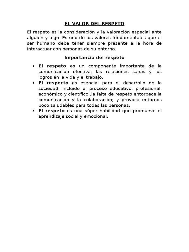 El Valor Del Respeto | PDF