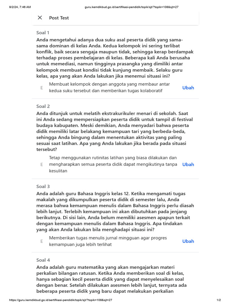 Post Test Ppa Umum 3 | PDF