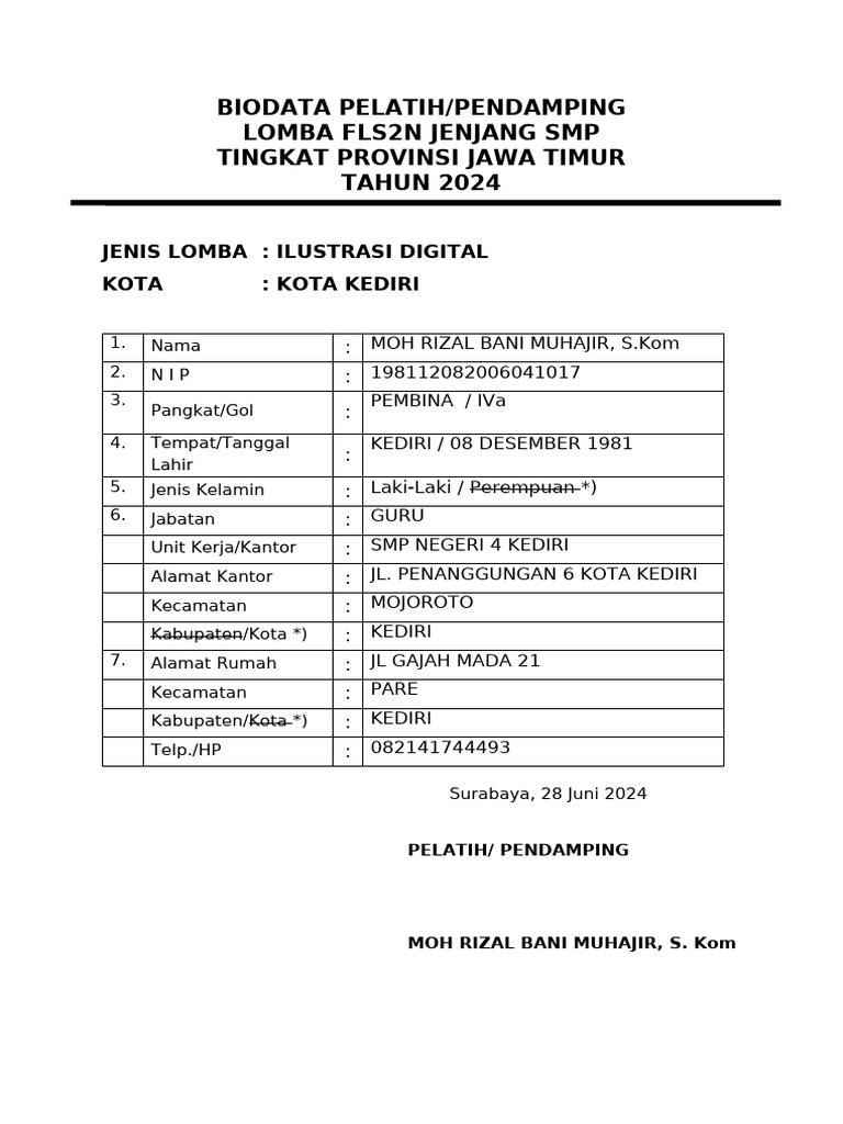 Biodata Pelatih O2sn 2024 | PDF