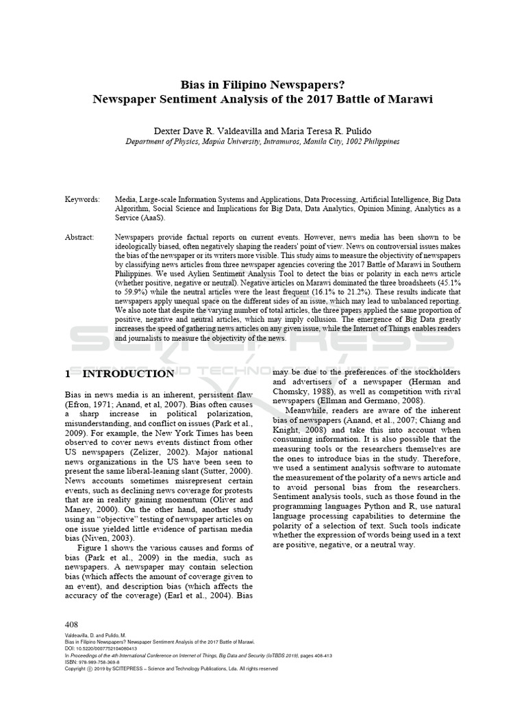 Bias in Filipino Newspapers? Newspaper Sentiment Analysis of The 2017 ...
