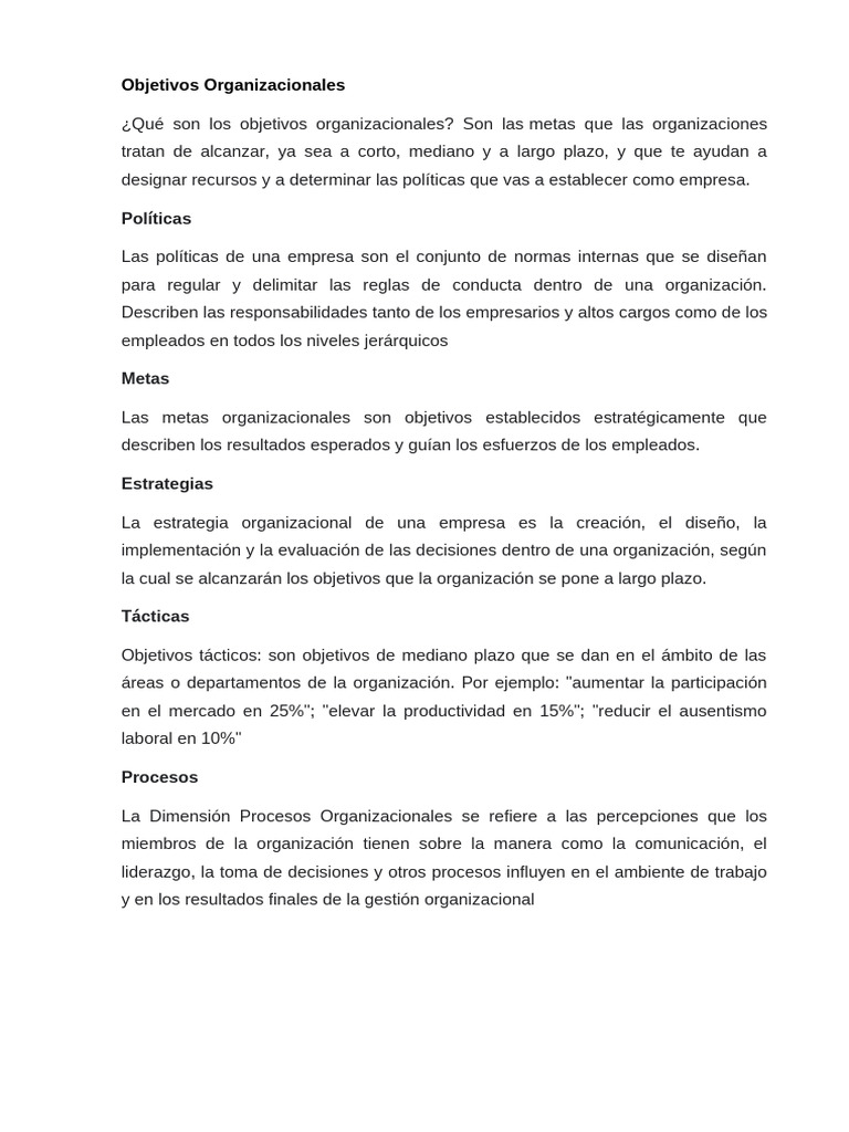 Objetivos Organizacionales | PDF