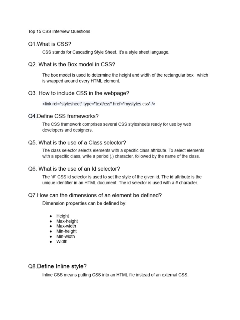 Top 15 CSS Interview Questions | PDF